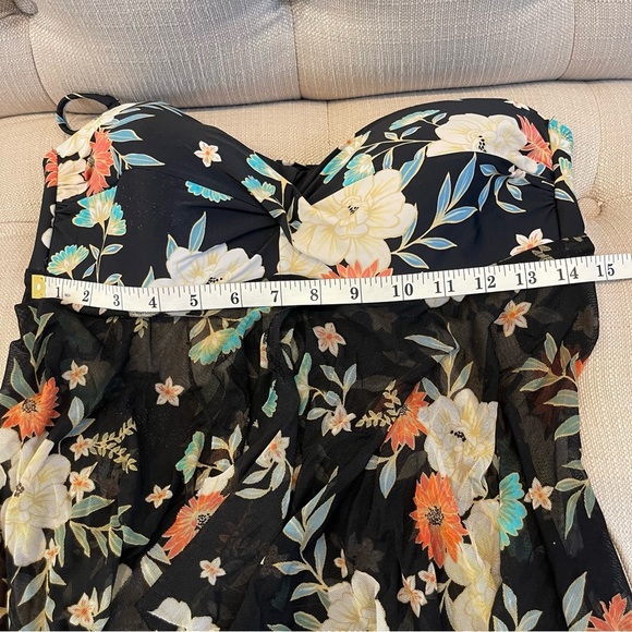 AI: Kona Sol Flyaway Tankini Top Black Mesh Floral Women’s L - Picture 9 of 10